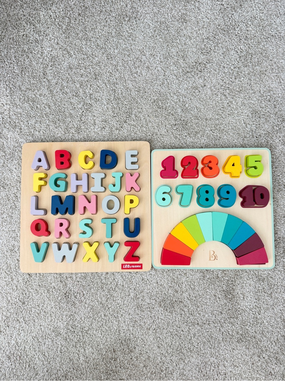 B Toys + Leo & Friends Toddler Wooden Numbers & Alphabet Puzzle Set - Multicolor